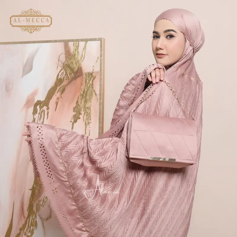 ALMECCA - Mukena Dewasa Mewah Elnara Traveling 2in1 Mewah Traveling Mini Resleting Jumbo Adem Mukena Terbaru Seserahan Pernikahan Atasan Dan Bawahan Muslim 0