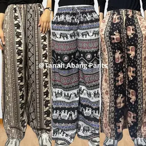 BELI 1 DAPAT 2. Kulot Rayon Bahan Premium Celana Kulot Rayon Motif Gajah High Waist All Size Fit to XL Adem Ringan dan Nyaman untuk Harian