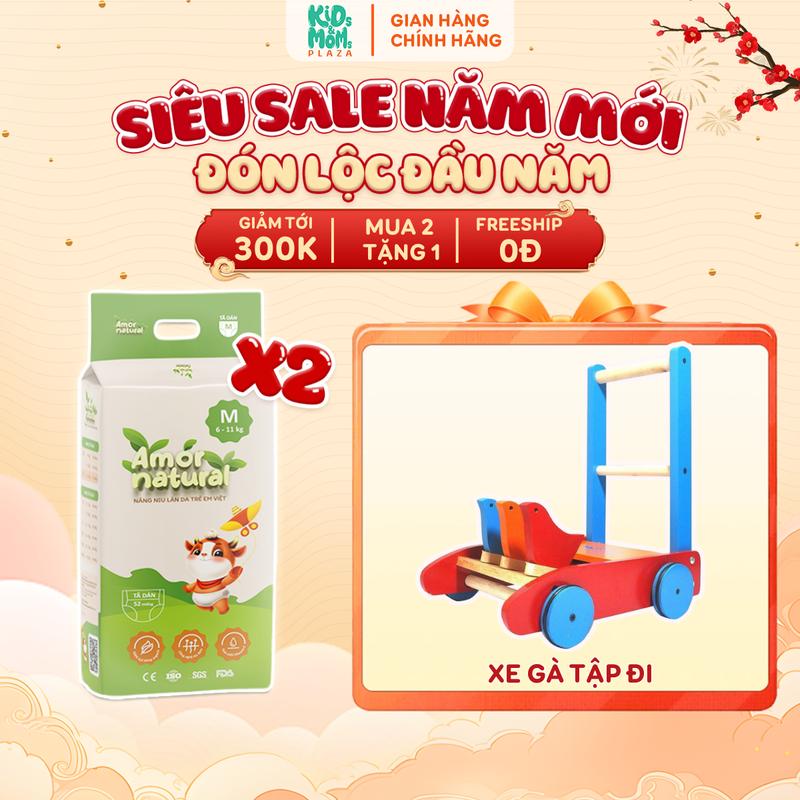   2A   TẶNG XE GÀ TẬP ĐI  COMBO 2 BỊCH tã bỉm quần dán Amor Natural mỏng mát ngừa hăm bí size NB tới 4XL 