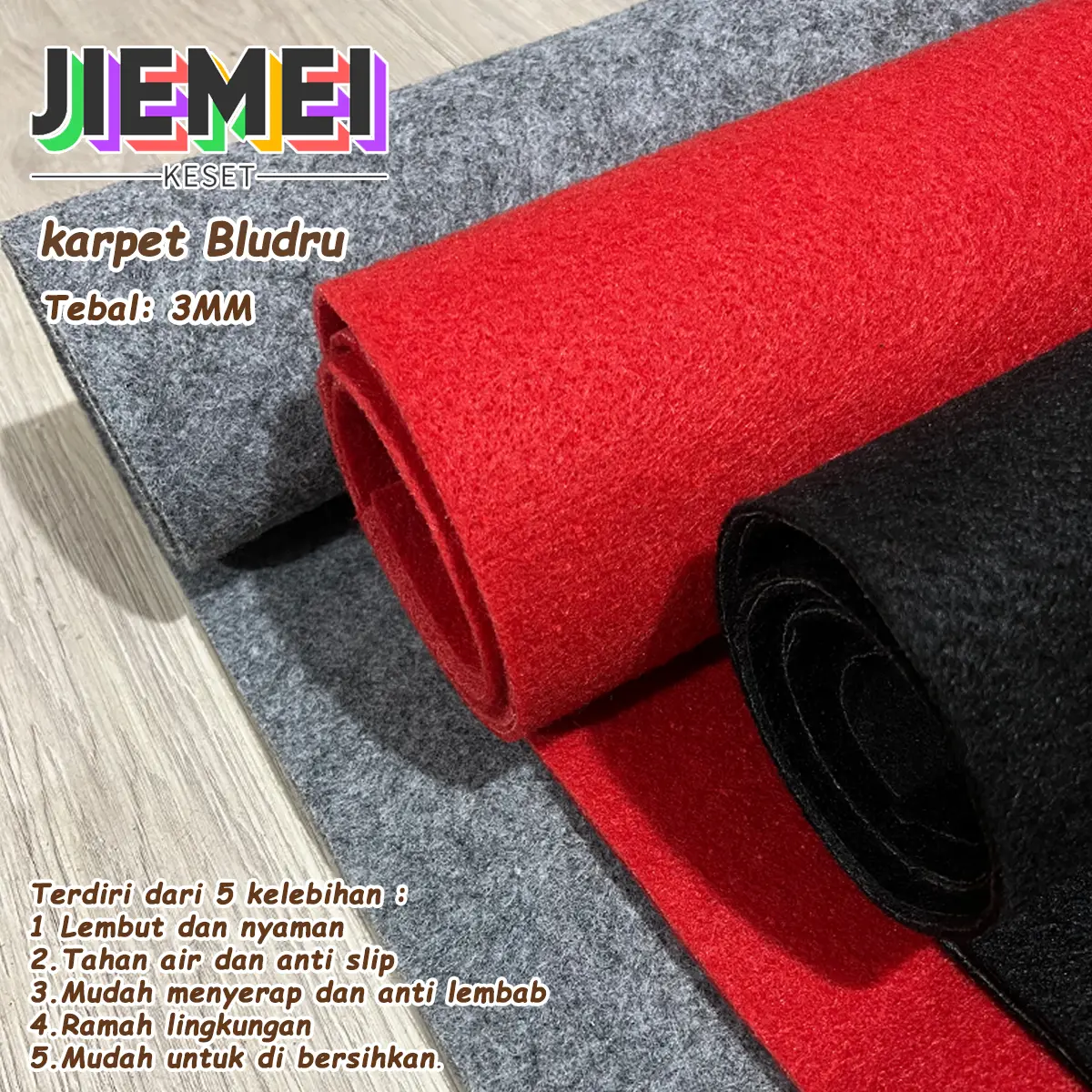 JIEMEI Karpet Bludru 50x200 cm Karpet Pameran/Karpet Panggung/Karpet Masjid