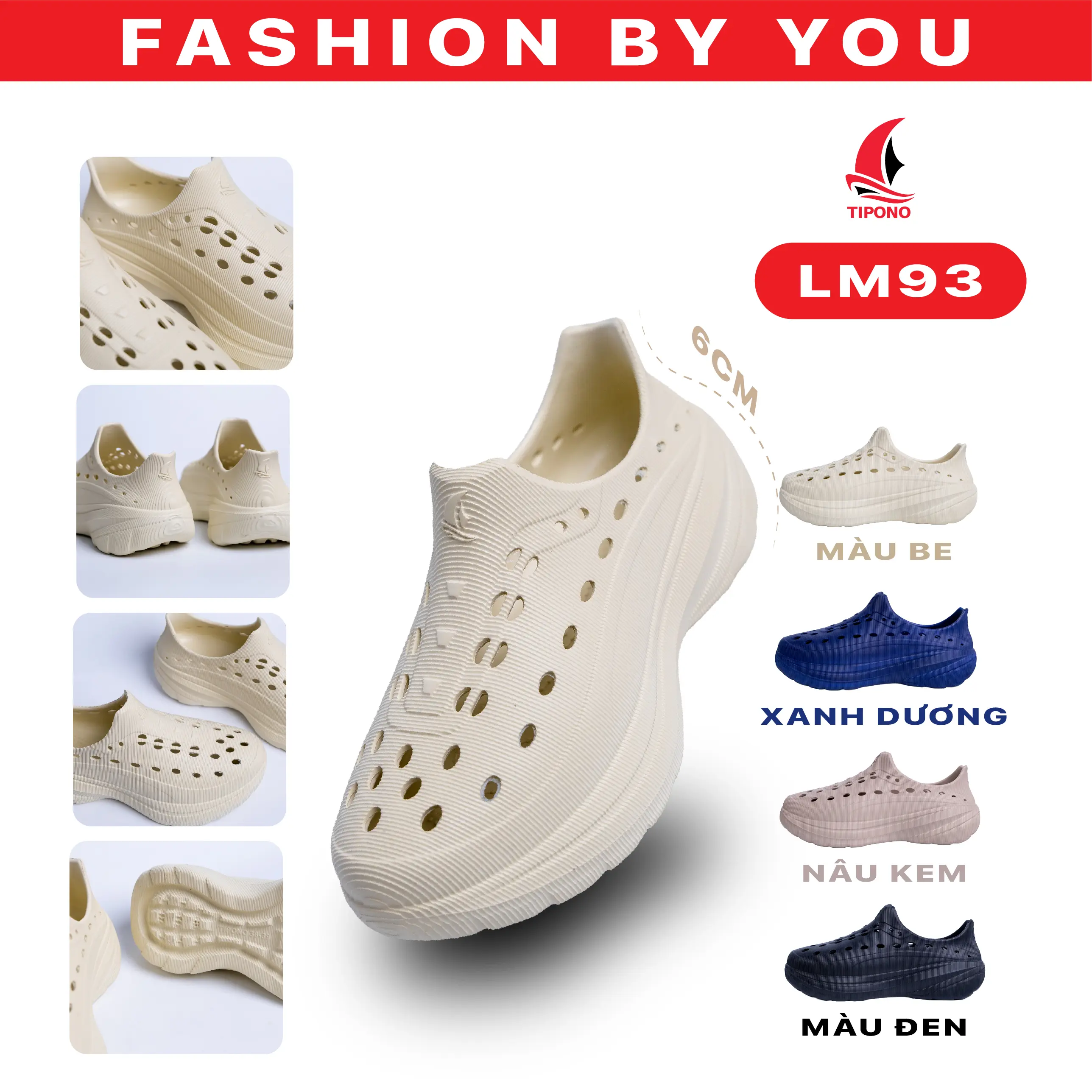 TIPONO LM93 [Tặng Charm Ngẫu Nhiên] Giày Sneaker Unisex EVA Nguyên Khối, Siêu Nhẹ Êm, Chống Trơn Trượt, Đi Hằng Ngày