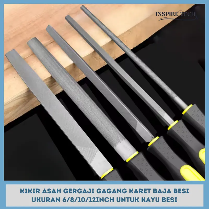 Kikir Asah Gergaji Gagang Karet / Alat Asahan Baja Besi Ukuran 6/8/10/12inch untuk Kayu Besi Pertukangan