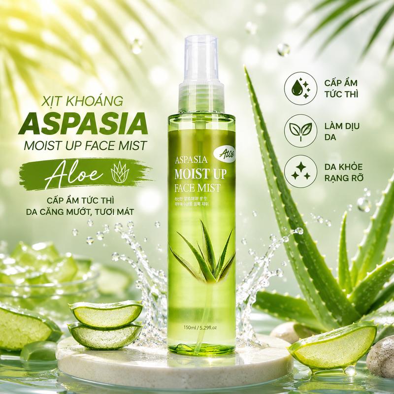 Aspasia Xịt Khoáng Dưỡng Da Lô Hội Moist Up Face Mist Cấp Ẩm, Giữ Lớp Makeup…
