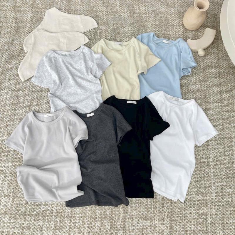 Áo thun coton nữ cổ tròn basic đơn giản ôm dáng 2