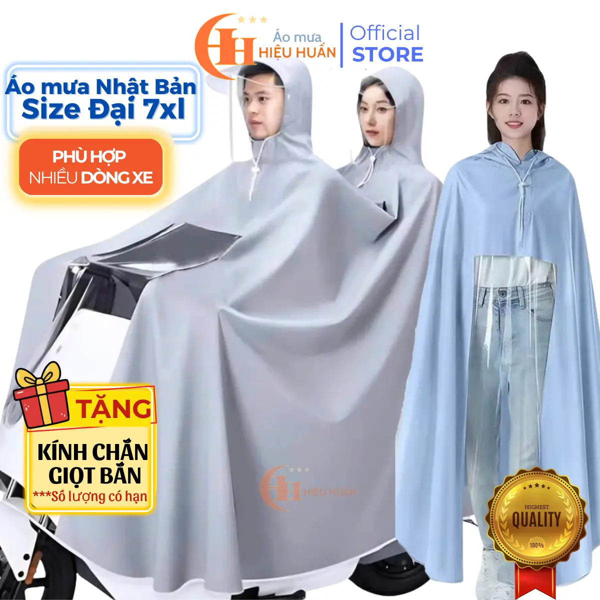 Áo Mưa choàng PVC phong cách Nhật Bản cánh rơi 1 người đi xe máy không lỗ xỏ gương, hàng Việt Nam chất lượng -to rộngsize 7xl