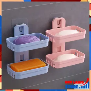 OLS Tempat Sabun Batang 2 Tingkat Kotak Sabun Kamar Mandi 2 Susun Rak Kamar Mandi Tempat Sabun Tempel