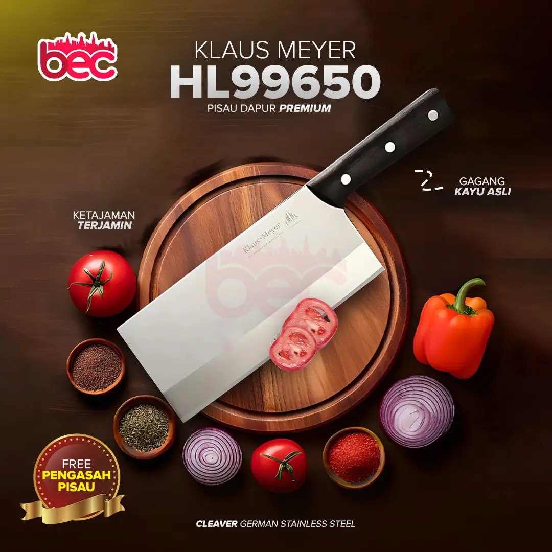Klaus-Meyer Pisau Dapur Jerman Stainless Steel Multifungsi Gagang Kayu Super Tajam Chef Knife High Quality