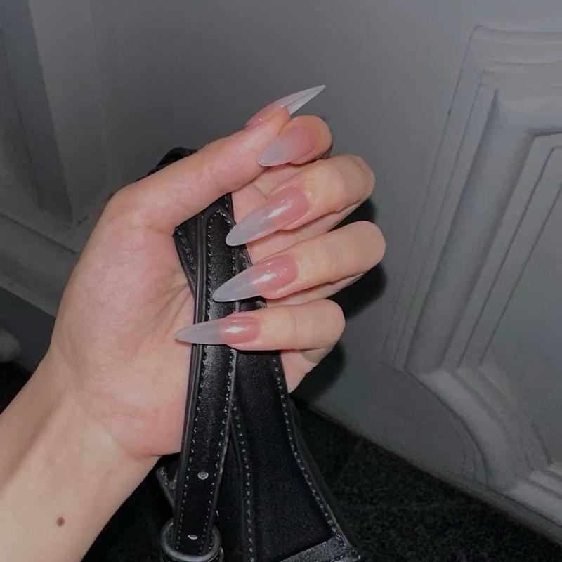 Babi Nailbox thiết kế - TN56 trắng thạch ombre hồng mix tráng gương không màu siêu bóng sáng