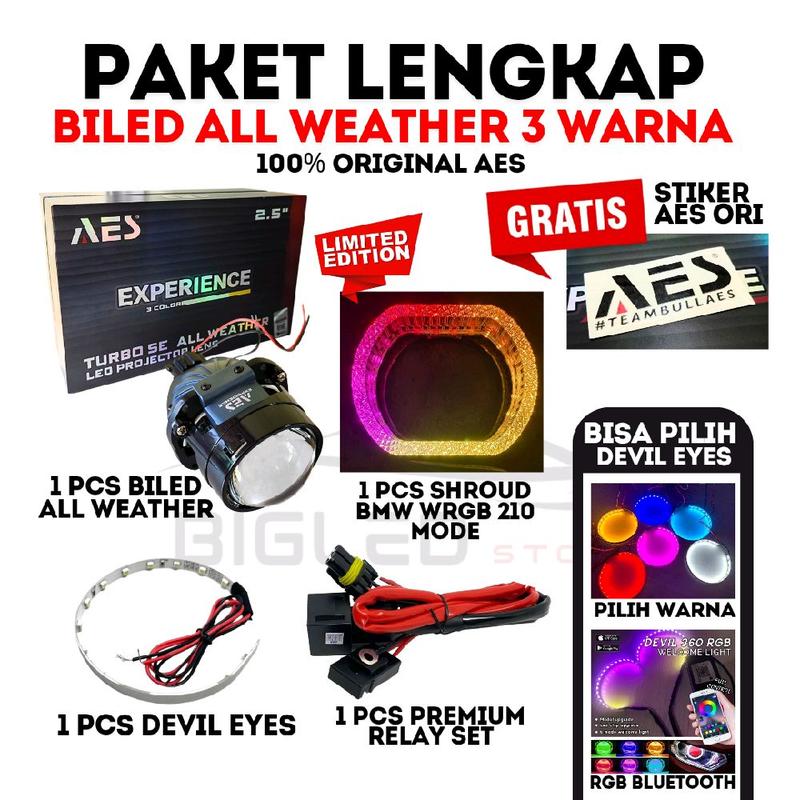 PAKET LENGKAP BILED TURBO ALL WEATHER AES VERSI TERBARU 2024 2.5 INCH 3 WARNA AES COMBO HEMAT 2