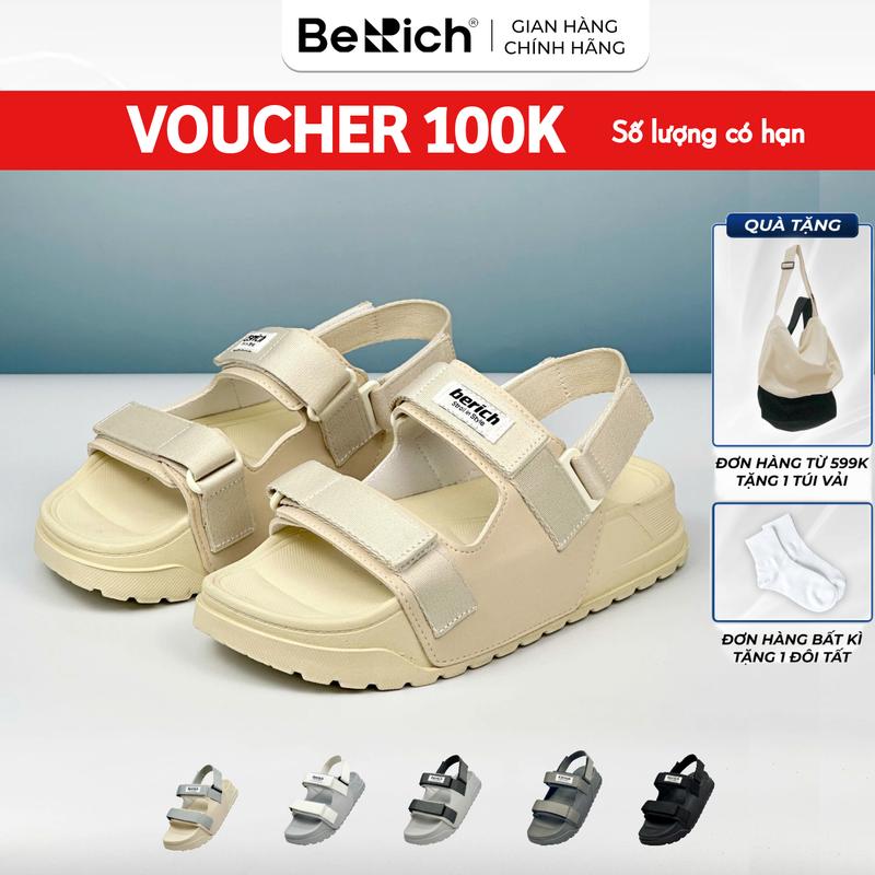 [TẶNG VỚ] Giày Sandal  Nam Nữ  BERICH Quai Ngang Màu Be Kem Siêu Nhẹ - Bền - Êm -  Dễ Thương BE977 Quai Xé Dán