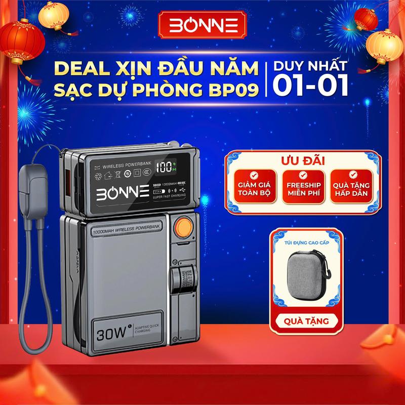    BONNE MN    Tặng Túi Đựng  - Sạc Dự Phòng Bonne TECHNOLOGIQUE BP09  Sạc Dự Phòng 10.000 mAh Kiêm Củ Sạc Đa Năng Sạc Dự Phòng Tích Hợp Sạc Không Dây Bảo Hành 12 Tháng Chính Hãng titan phụ kiện  titan phụ kiện   