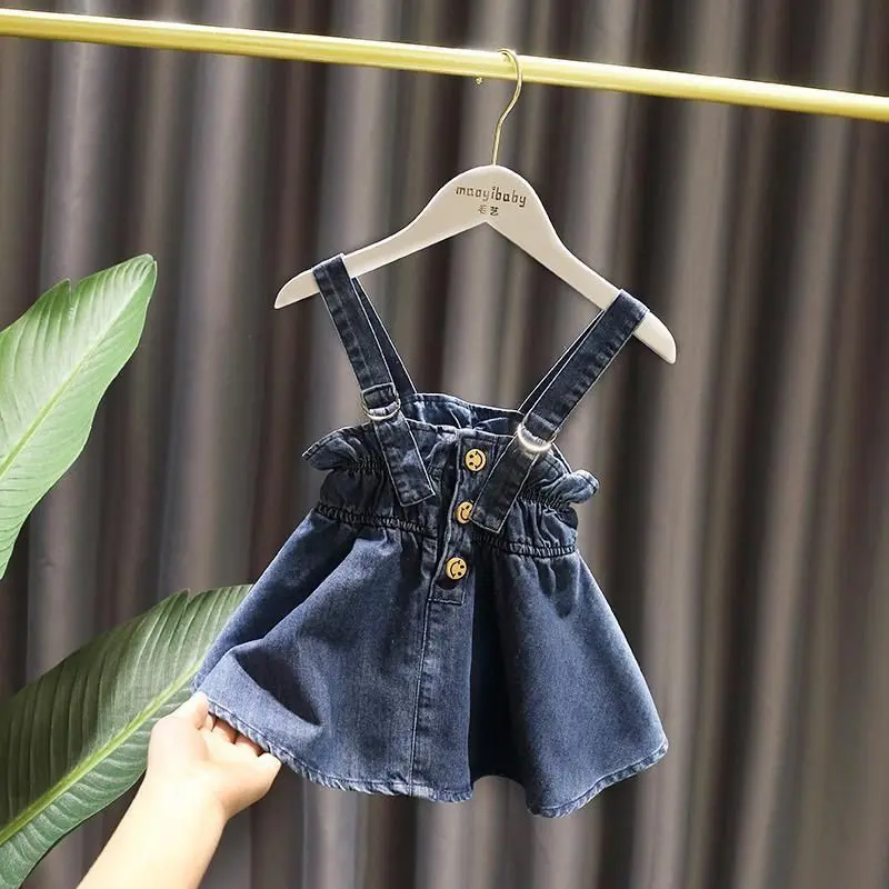 Váy Hai Dây Denim Cho Bé Gái, Bộ Đồ Hai Mảnh Cho Bé 1-6 Tuổi, Váy Phong Cách Phương Tây, Mùa Thu