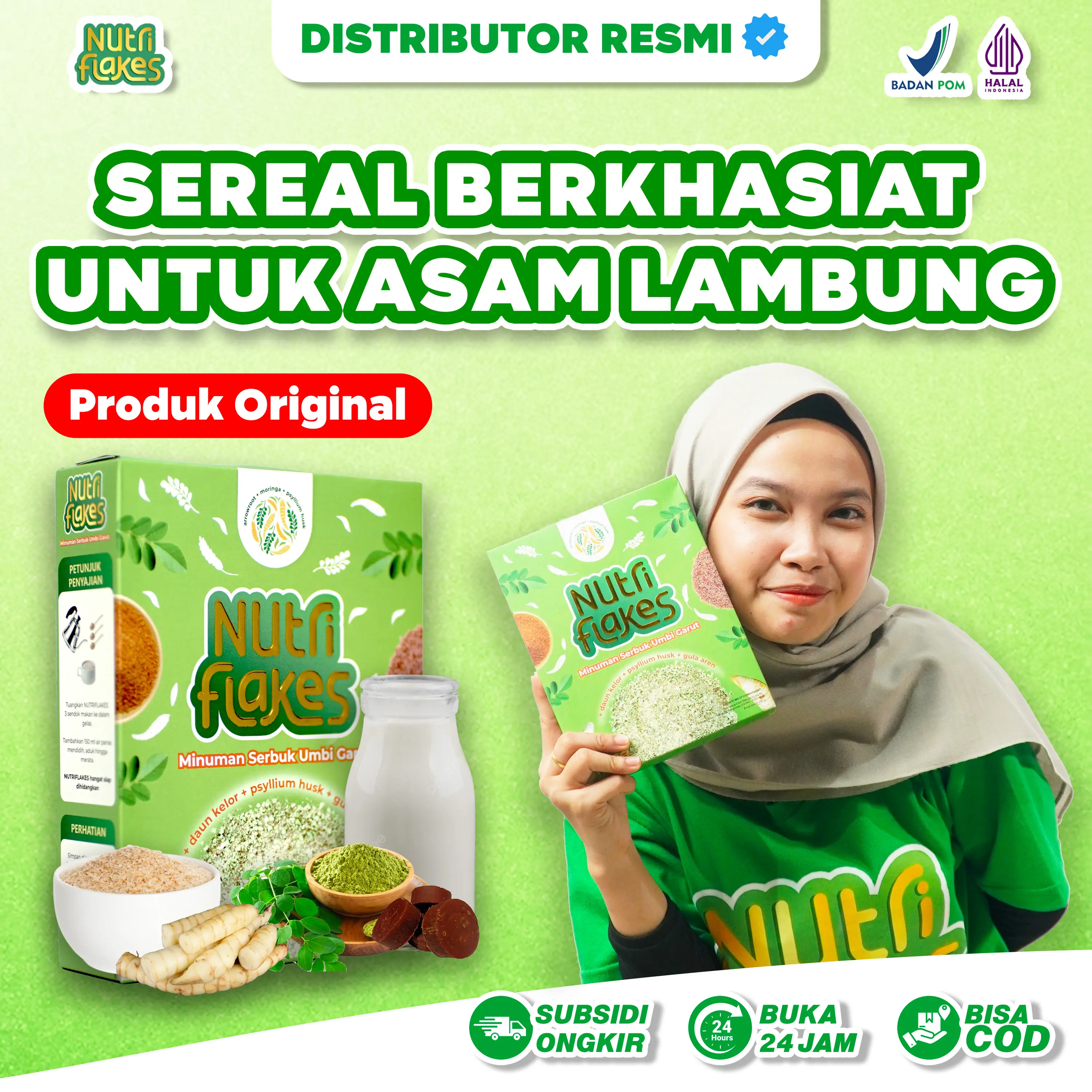 Nutriflakes Original Sereal Umbi Pati Garut Bantu Maag Asam Lambung Granola Oatmeal Susu Isi 280g 1 Box Bisa COD
