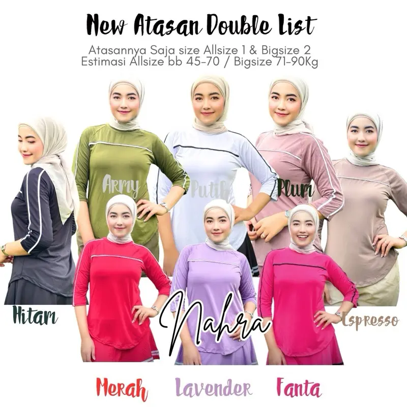 Nahra Atasan Double List - Atasannya saja ada 8Warna untuk Baju Senam Olahraga & Aktifitas Harian Wanita
