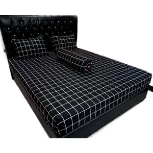 Seprei Motif Kotak Hitam Tinggi 30cm 20 cm - 120x200, 160x200, 180x200 Lengkap Sarung Bantal Guling Kain Katun Sudut Pakai Karet polyster sweet purple