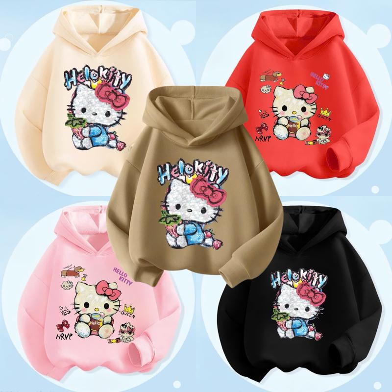 Áo nỉ hoodie bé trai bé gái in hình Hello Kitty labubu 6 màu sắc mũ 2 lớp chất nỉ bông mềm mịn cho bé 6-30kg