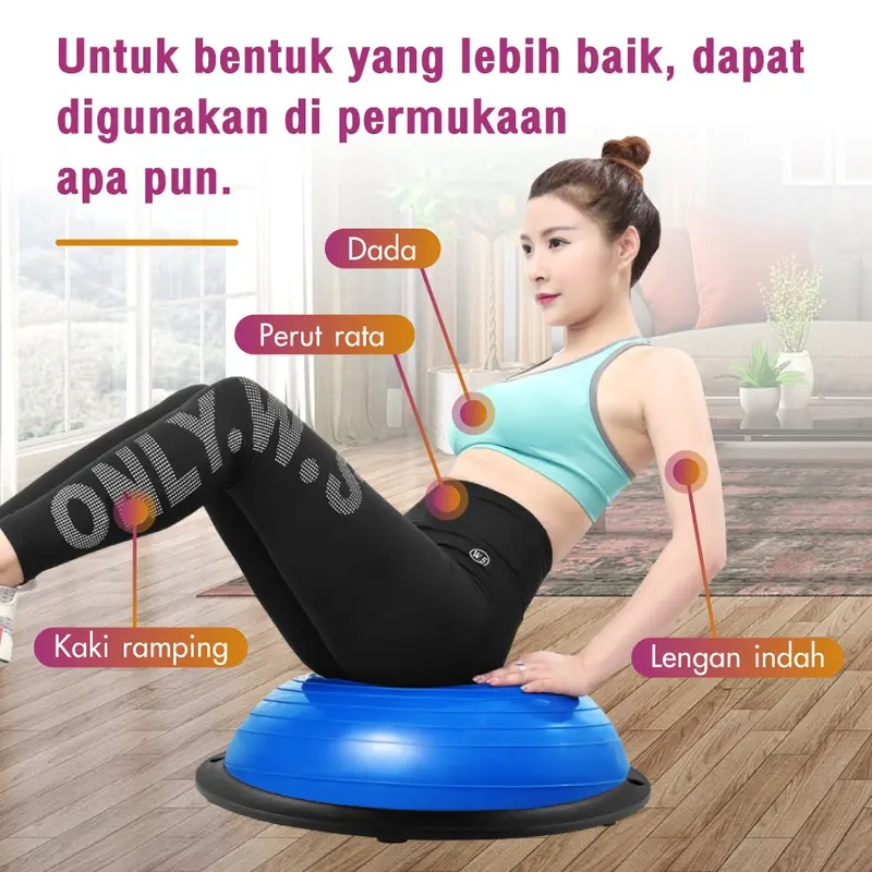 BOSU GYM BALL ALAT OLAHRAGA BOLA FITNESS PILATES BALANCE PAD BALL FREE PUMP & RESISTANCE BAND 4