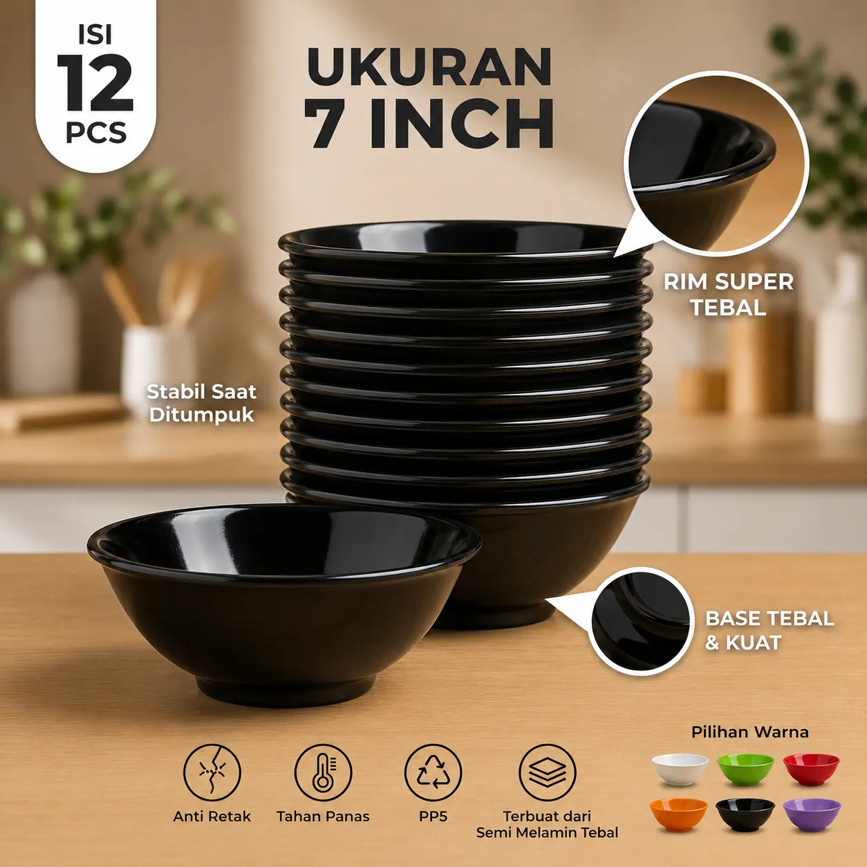 [12 pcs] Mangkok Plastik Tebal PP5 7 Inch Mie Bakso Soto Jepang Mi Alat