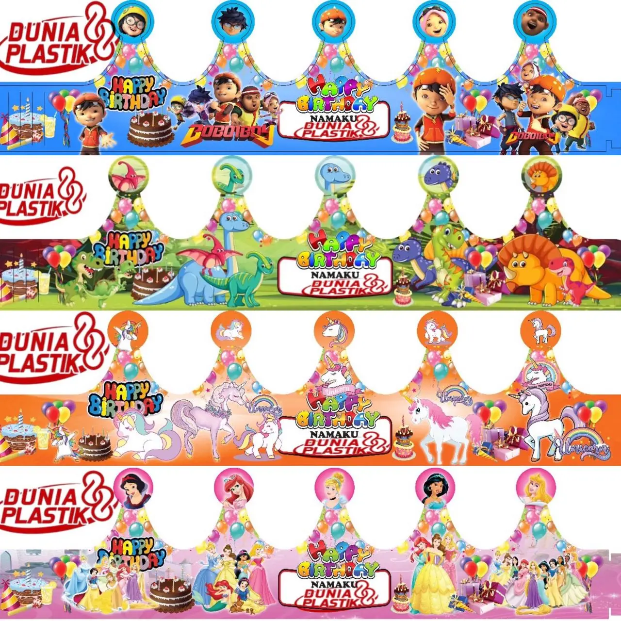 HARGA/PACK isi10pcs TOPI kertas MAHKOTA karakter anak perlengkapan souvenir ultah ulang tahun birthday