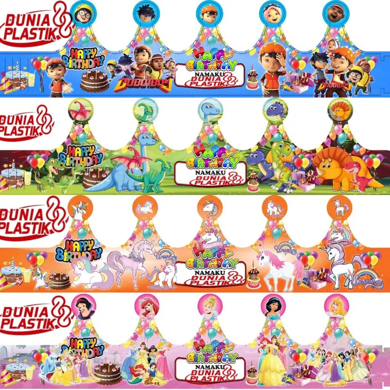 HARGA/PACK isi10pcs TOPI kertas MAHKOTA karakter anak perlengkapan souvenir ultah ulang tahun birthday 0