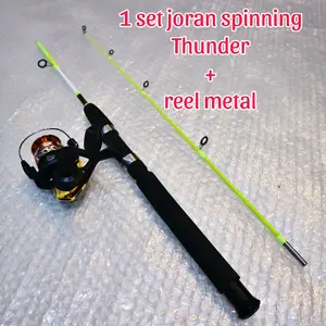 joran murah spinning casting fiber padat Thunder reel metal