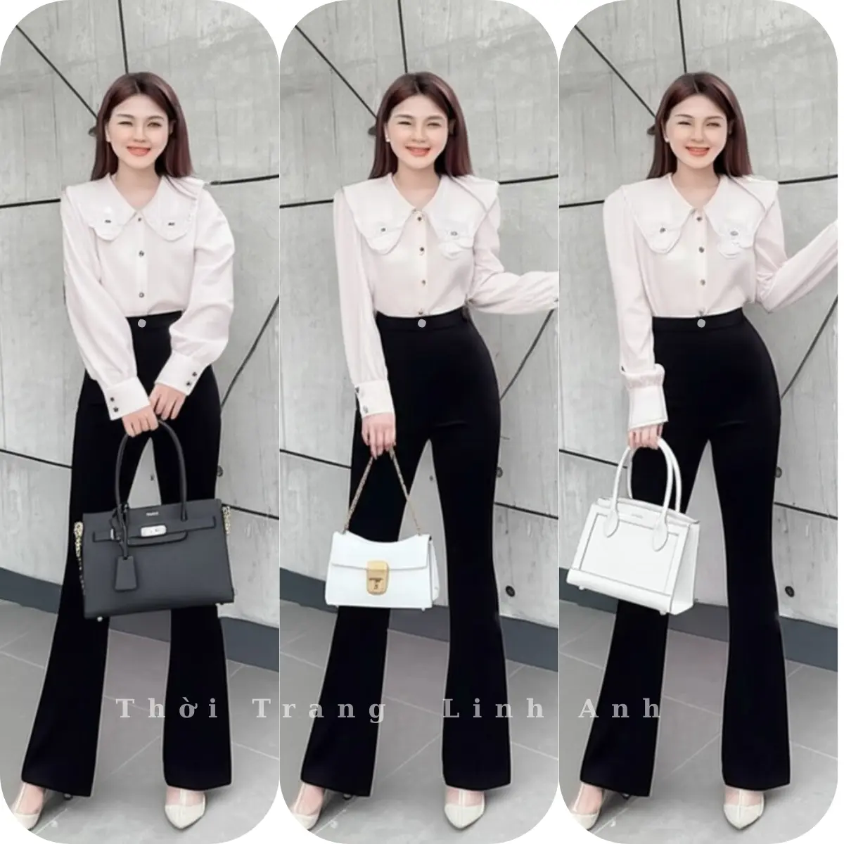 Quần tây ống loe nữ cạp cao 1 cúc Có 2 túi chéo Vải tuyết mưa