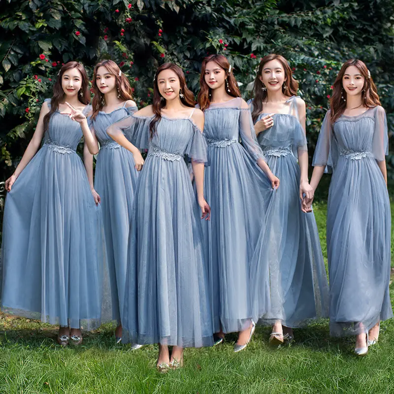 Gaun pengantin mahasiswi panjang baru kelompok perempuan rok   bunga pantai dress retro Wanita