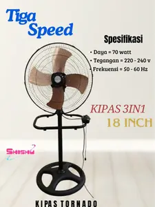 Kipas Tornado Besi 3in1 18inch Besar & Kipas Tornado Besi Shishu 12inch Kecil 3in1 3 fungsi ( wall fan, desk fan, stand fan )