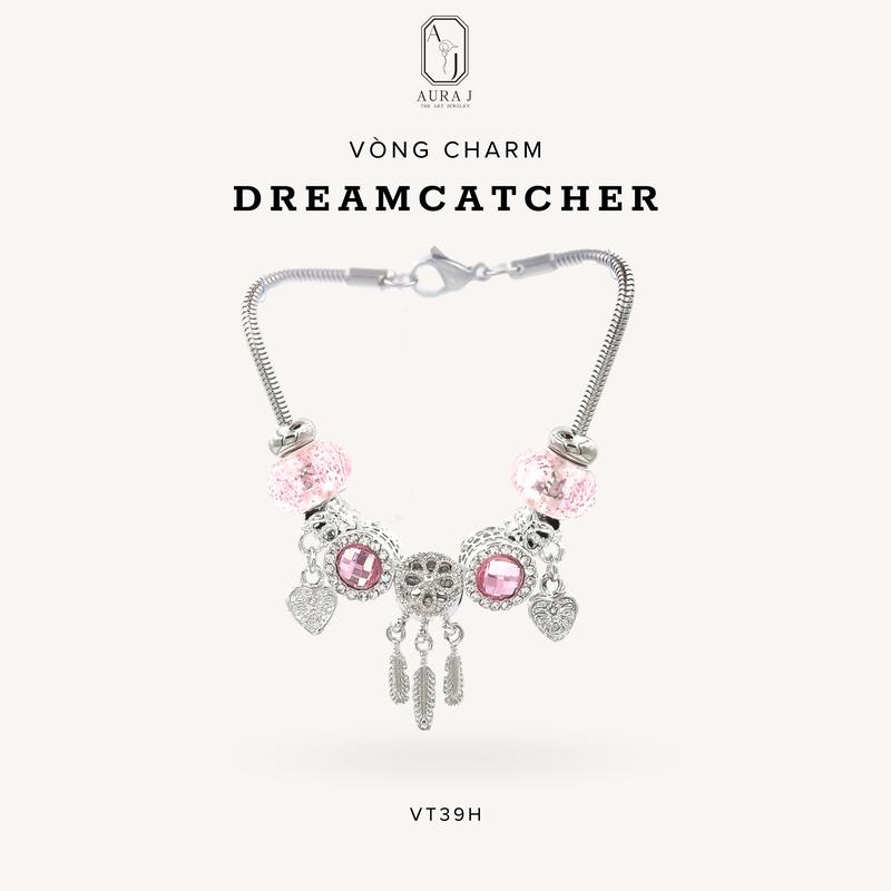 [AURAJ]. Vòng Tay Gắn Charm DreamCatcher AuraJ (Dành cho tay nhỏ; size 12-15cm) Charm Chuông Gió Giấc Mơ Hồng, Giấc Mơ Đẹp, DreamCatcher - VT39H  chất liệu hợp kim Titan Nam Phụ Kiện