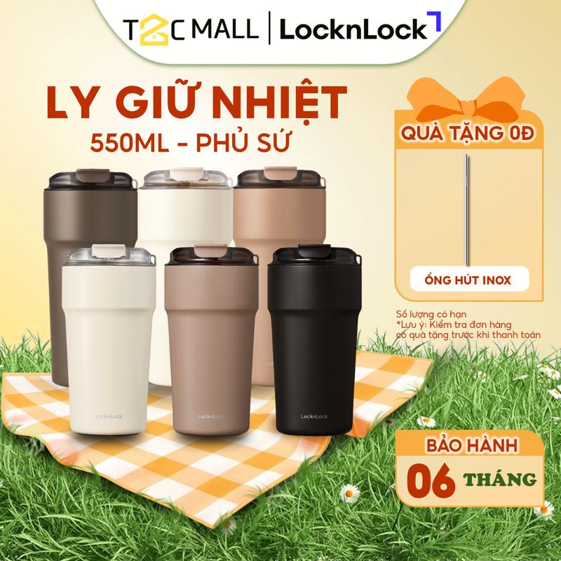Ly Giữ Nhiệt LocknLock 500ML thép không gỉ 304 phủ sứ Bình Giữ Nhiệt Cao Cấp Nhỏ Chính Hãng Có Dây Đeo LHC4357 - T2C Mall