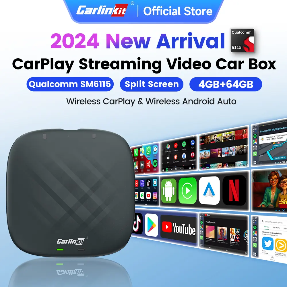 New 2024 CarlinKit Ai Box S1 CarPlay Android 13 TV Box 4+64GB SM6115 Wireless CarPlay Android Auto Video Box