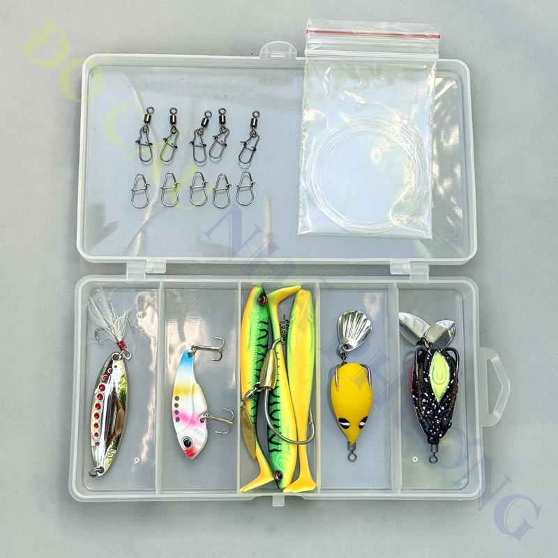 Combo 5 Mồi Chuyên Lure Nhạy Cá + Tặng 2m Leader, Khóa Lure Không Xoắn, Khoá Lure Snap (Khoá Chữ U), Hộp Đựng - Fishing, Mồi Cá, Mồi Mềm, Nhái Hơi, Cá Sắt, Mồi Thìa