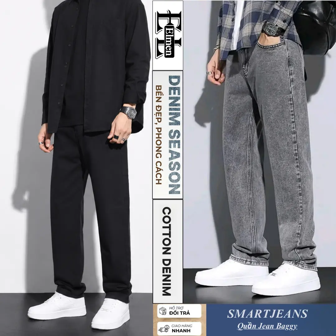 Quần jeans nam form baggy ống đứng 4 màu đen, xanh, xám, chất jean denim Menswear Pants Có Túi Ong