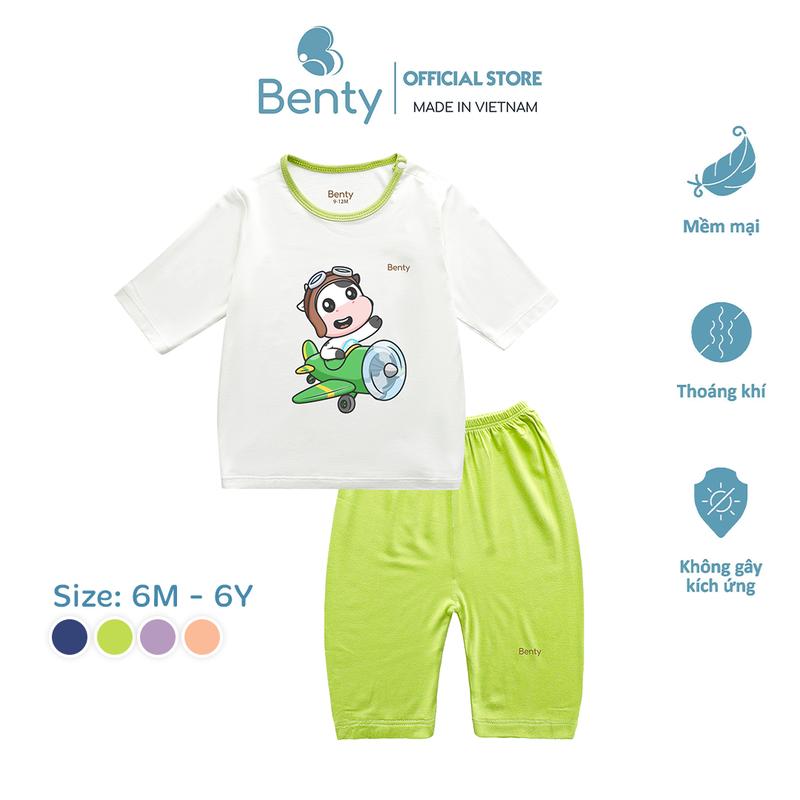  Bộ lửng phối viền BENTY in hình đáng yêu chất vải an toàn da bé size cho bé 6 tháng đến 6 tuổi 