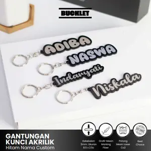 Gantungan Kunci keychain Custom Nama Akrilik warna hitam Souvenir Ganci