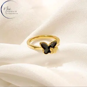 Cincin wanita bahan titanium model butterfly kupu kupu double gold