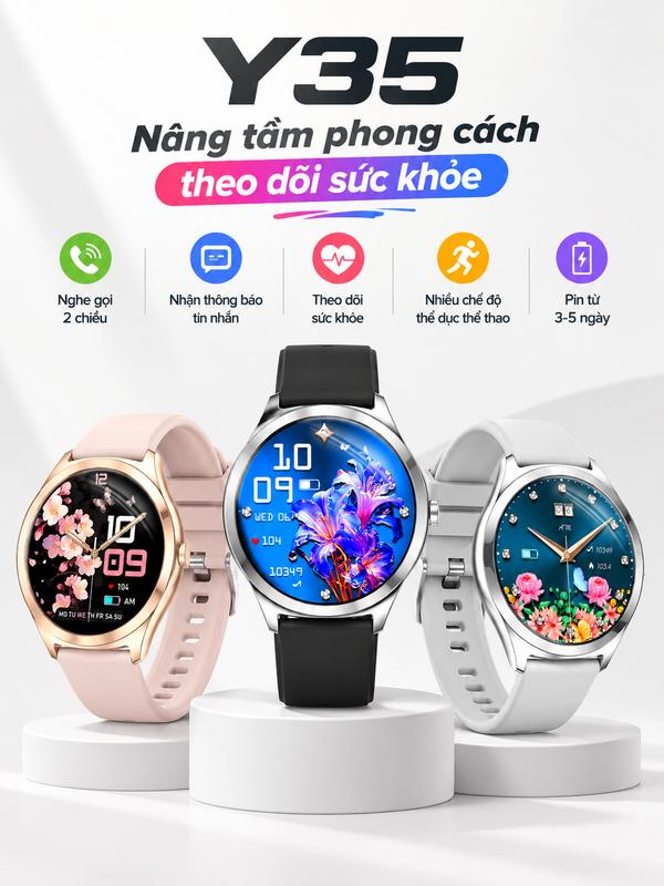 HHK - Y35 Smartwatch Đồng Hồ Thông Minh Nghe Gọi Bluetooth | Theo Dõi Sức Khỏe | Chống Nước IP68 | Kết Nối Android & iOS