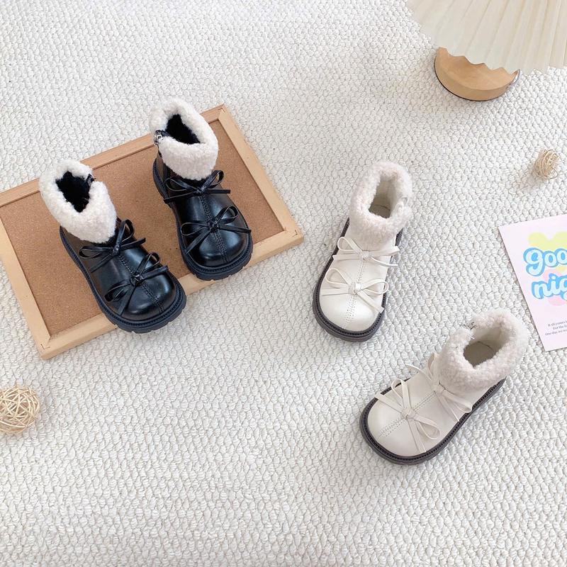 Hey Susie G1536- Boot Đen Kem Cổ Lông Cừu Đính Nơ Cho Bé Gái Size 23-30