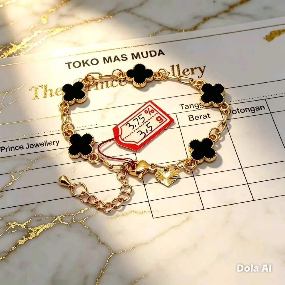 Gelang wanita E mas muda 3,5gr motif clover free surat toko