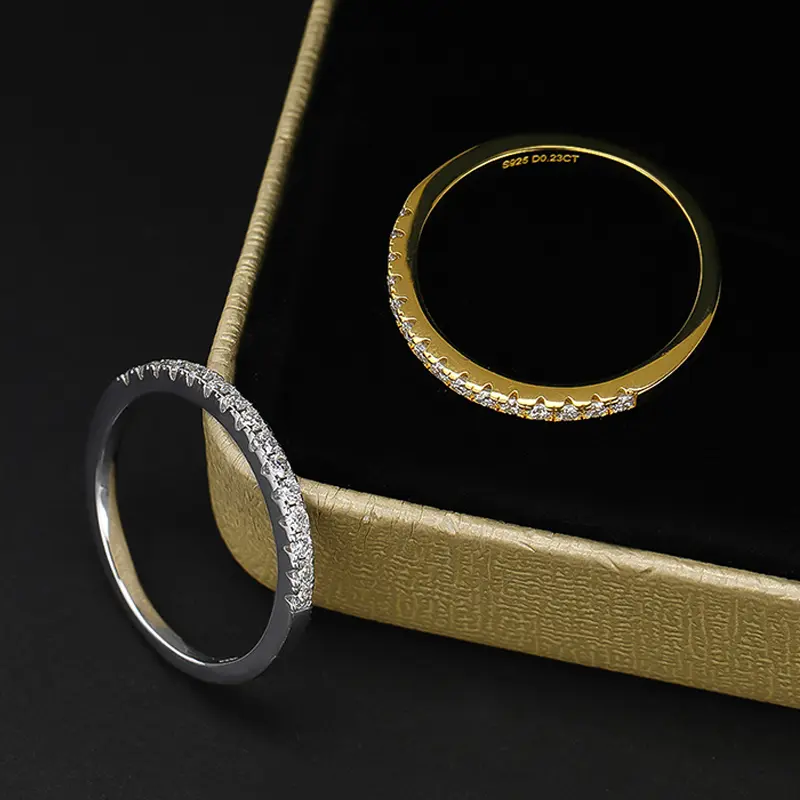 Smyoue Rhodium Plated 0.023cttw Moissanite Sta able Ring for Women 100% 925 Si er Lab Created Diamond Wedding Band 1.5mm Stone