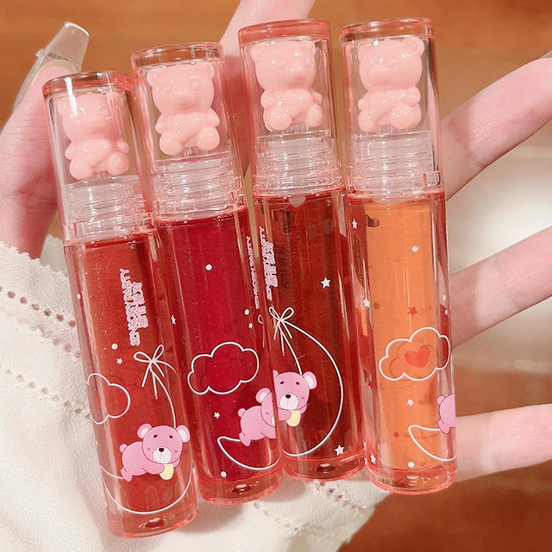 Product Introduction of 6 color Crystal frozen berry bear lip glaze,Durable Waterproof And Stain-resistant Transparent Film-forming Lip Gloss, Full Lip Color Good Gift For Women Lipstick Makeup Cosmetic Dewy Mirror Lip Care 6