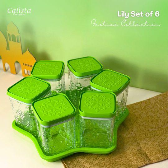 Calista Toples Lily Set of 6 Toples Kue Kering Kedap Udara Toples Kue Lebaran Set Dengan Nampan
