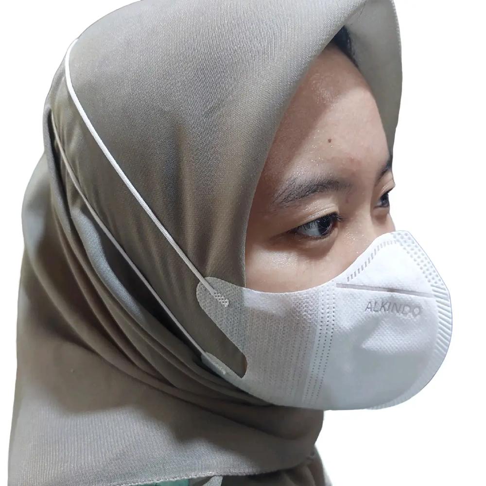 Masker Duckbill Alkindo Hijab / Headloop 4ply lapisan isi 50pcs ( Free Box ) Pelancar - DB ALK HJB PUTIH