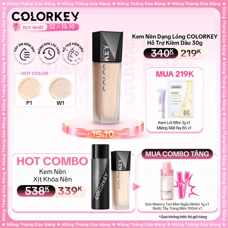 Kem Nền COLORKEY Dành Cho Da Dầu Cho Lớp Nền Mỏng Nhẹ, Lâu Trôi, Không Dễ Xỉn Màu 30g