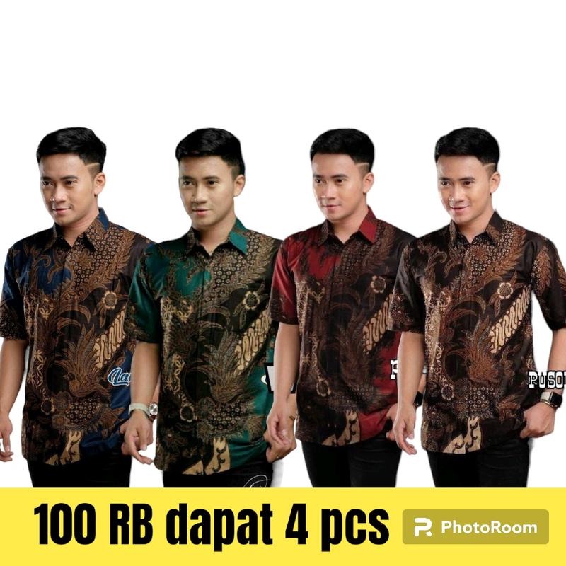 Baju Batik Pria Lengan  Pendek  100 ribu Dapat 4 Pcs M L XL XXL Kain Polyester Seragam 1
