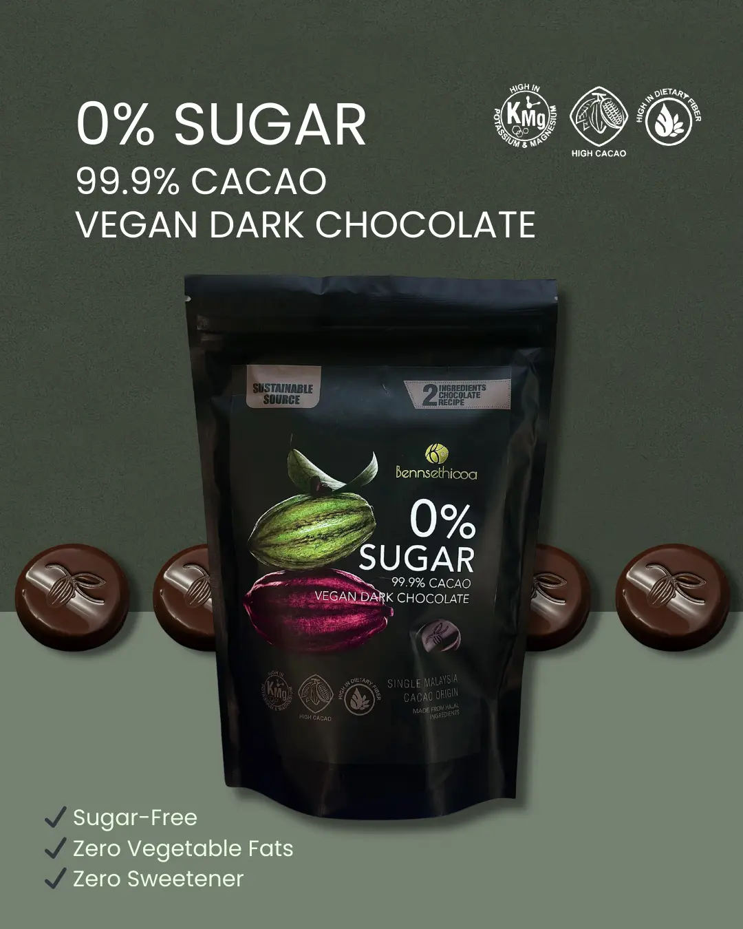 Benns 0% Sugar Dark Chocolate 120g