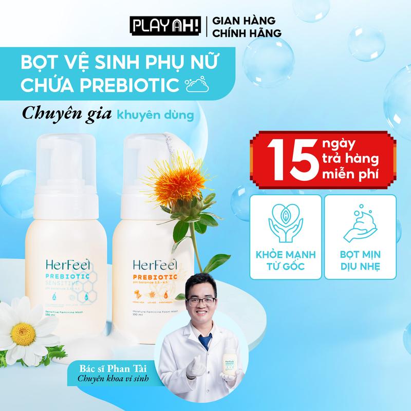 Bọt Vệ Sinh Nữ PlayAh! Her Feel Prebiotic - Dòng Sensitive Dưỡng Ẩm Chuyên Sâu/Rose Sạch Thơm Toàn Diện 150ml