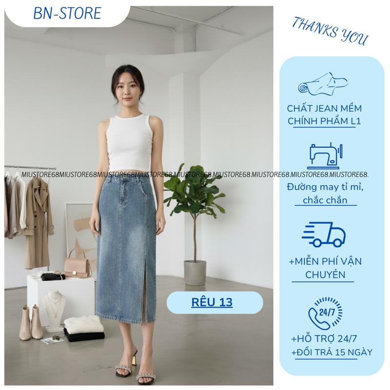   TẶNG ĐAI   Chân Váy Jean Dài Sẻ Sườn Cạp Cao Dáng Chữ A  Chân Váy Bò Lưng Cao Vải Jean Mềm M013 Women Voan Voi 