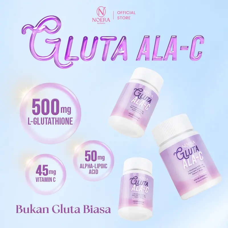 Noera 2 Pcs Gluta ALA-C FREE MOONLIGHT SERUM | Noera Suplement Whitening | Noera Whitening Capsule | L-Glutathione 500mg Alpha Lipolic Acid 50mg Vitamin C 45mg | Whitening Booster Suplemen Kecantikan l Free Moonlight Glow Oil 1