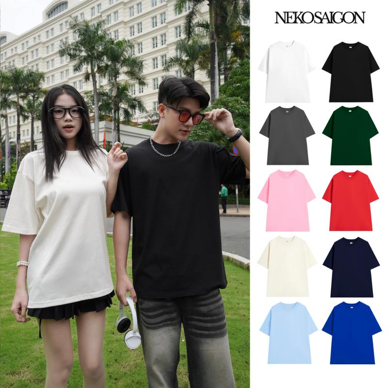  Áo thun trơn áo unisex nam nữ tay lỡ cổ tròn form rộng Neko.sg ATL0 - Cotton 250GSM 2 chiều đứng form co giãn tốt 